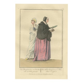Maaskamp, Burgher Woman and Daughter Going to Church, Dutch Costume, 1811, Engraving For Sale