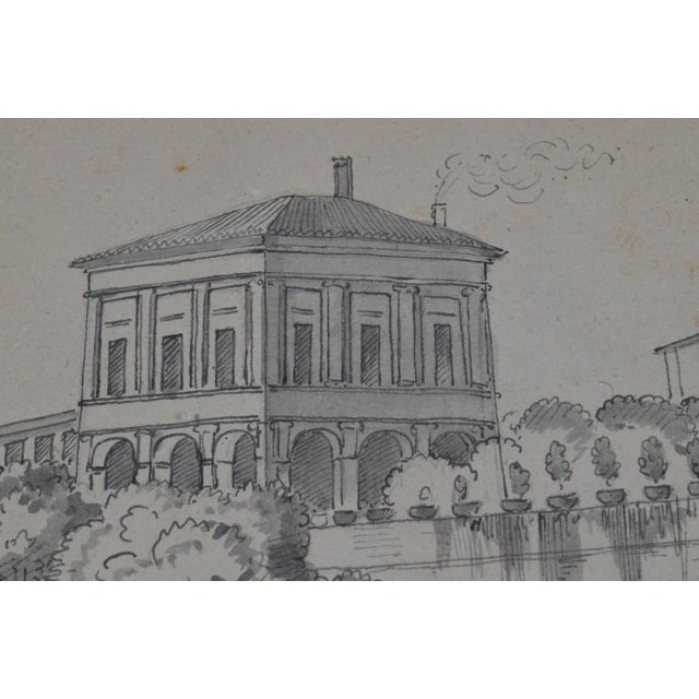 Early 19th Century Early 19th Century Constant Bourgeois Du Castelet (1767–1841) Pair of Ink Wash Drawings — Views of Palaces in the Roman Countryside For Sale - Image 5 of 17