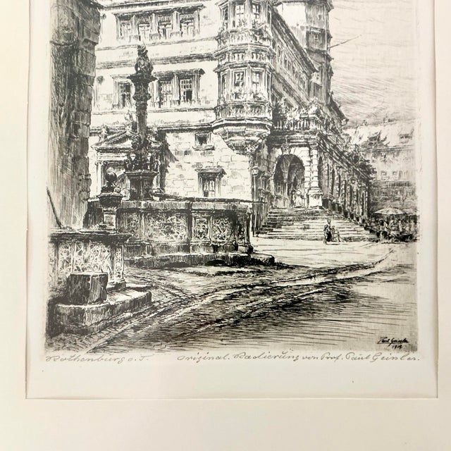 Paper 1919 Antique German Architectural Original Print Etching Artist Signed Proof, Rothenburg. For Sale - Image 7 of 15