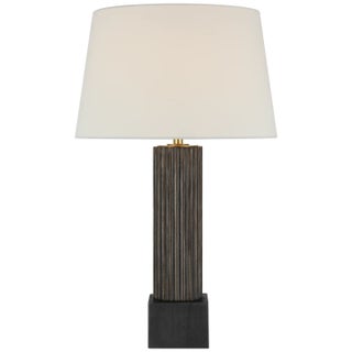 Chapman & Myers by Visual Comfort Signature Reeve 29" Table Lamp in Vintage Walnut and Ebonized Oak with Linen Shade For Sale