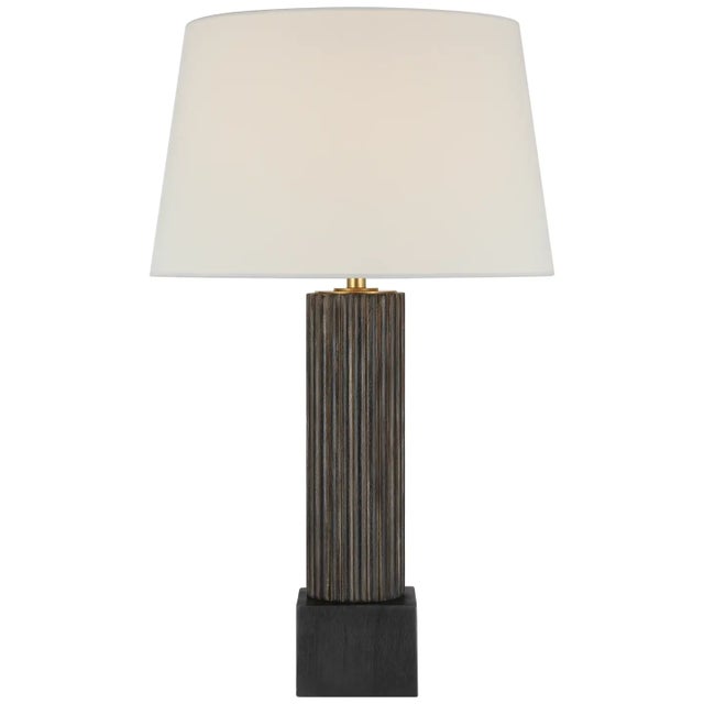 Chapman & Myers by Visual Comfort Signature Reeve 29" Table Lamp in Vintage Walnut and Ebonized Oak with Linen Shade For Sale