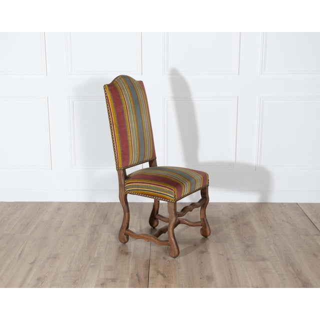 Mid 20th Century Mid 20th Century Set of Six Pegged Oak Mutton-Leg Dining Chairs with Striped Upholstery For Sale - Image 5 of 9