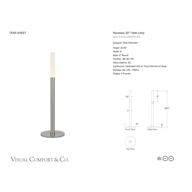Kelly Wearstler by Visual Comfort Signature Rousseau 20" Table Lamp in Polished Nickel with Etched Crystal Designer: Kelly...