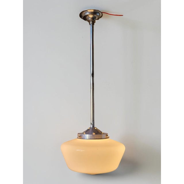 Metal Opaline Glass Pendant Light, 1950s For Sale - Image 7 of 9
