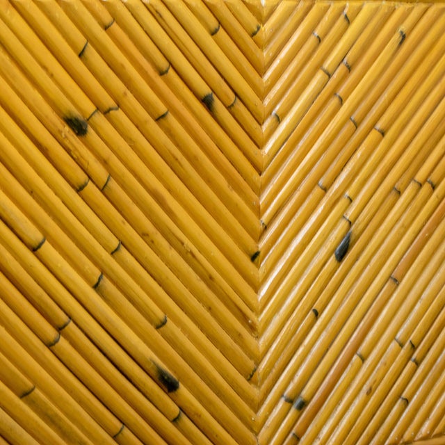 Late 20th Century Modern Coastal Island Sofa or Console Table Split Reed Bamboo Pedestal & Brass Plinth Base For Sale - Image 14 of 18