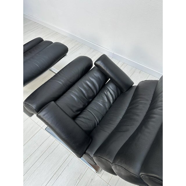 Metal Set of Black Leather Sinus Lounge Chair and Ottoman by Reinhold Adolf for COR, 1970s For Sale - Image 7 of 10