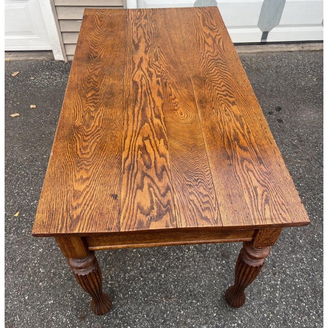 Brown Antique 1900's Large Oak Library Table 2 Drawers For Sale - Image 8 of 16