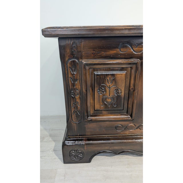 Voglaner 1968 Rustic Solid Wood Chest This solid, rustic-style wooden chest from 1968 by Voglaner has a distinctive wooden...