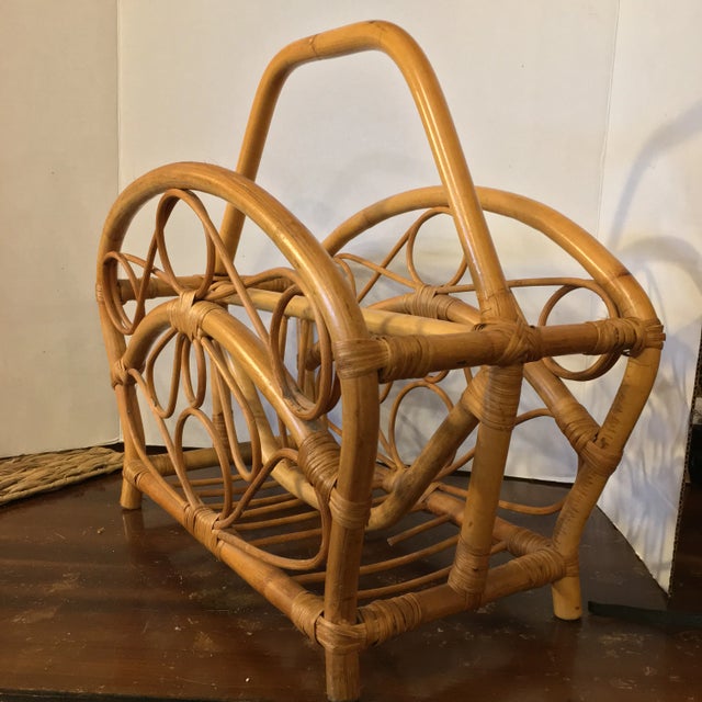 1960s 1960s Small Mid Century Rattan Magazine Rack For Sale - Image 5 of 12