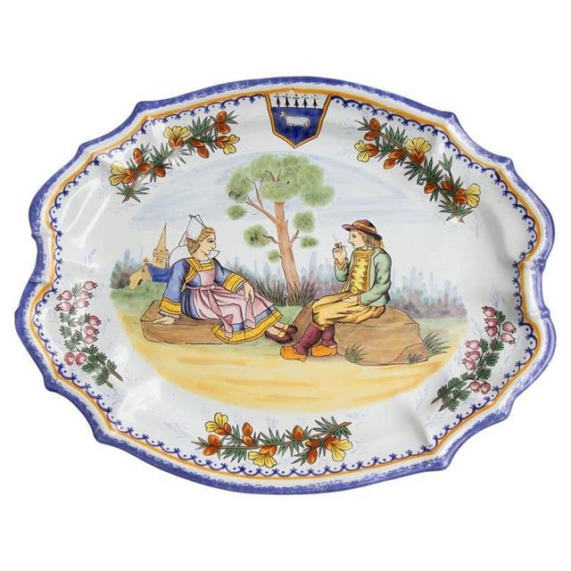 French Oval Platter by Prestige Porquier Beau Henriot Quimper, 1900 For Sale - Image 7 of 7