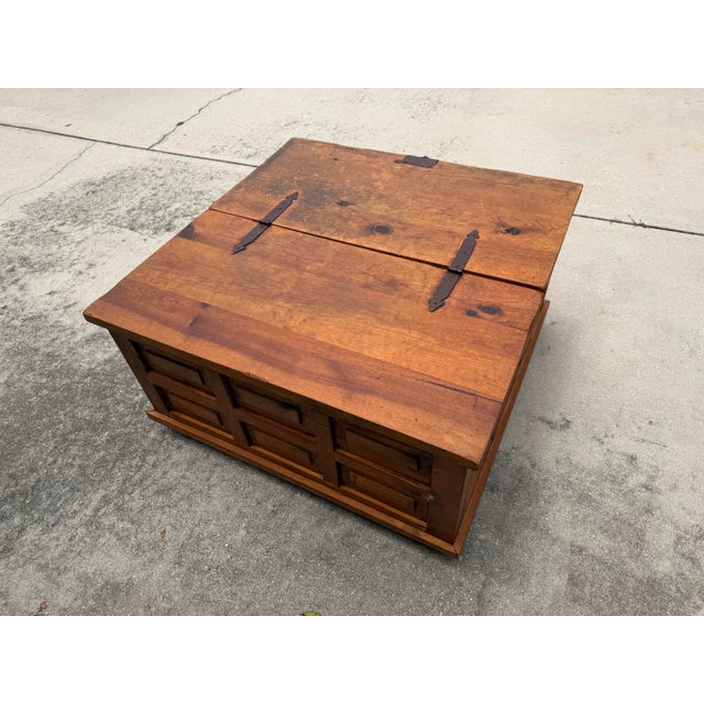 Vintage 39” Square Mexican Rustic Pine Trunk Cocktail Table For Sale In Naples, FL - Image 6 of 13