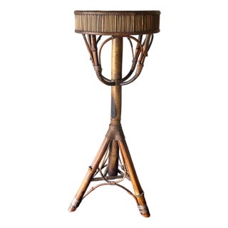 Vintage Coastal Handcrafted Bamboo & Cane Pedestal Plant Stand For Sale