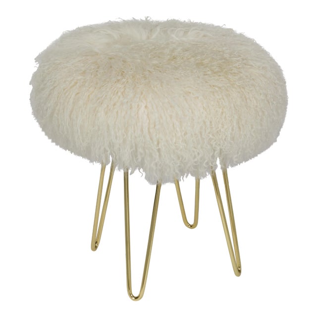 Warm White Curly Hairpin Brass Stool For Sale