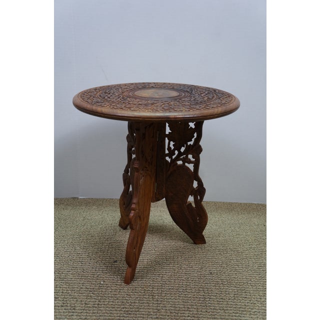 Late 20th Century Vintage Anglo Indian Carved Folding Pedestal Table Plant Stand 16" For Sale - Image 5 of 14