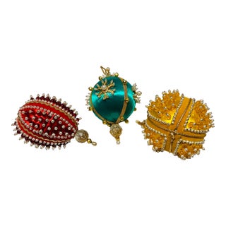 1970’s Satin Push Pin Ornaments, Set of 3 For Sale