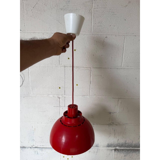 Red Acrylic Dome Pendant Light With Inner Diffuser Mid-Century Modern 1970s For Sale In Los Angeles - Image 6 of 8