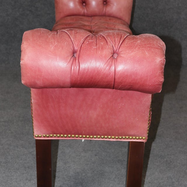 Leather Rolled Arm Tufted Chesterfield Style Mahogany Chippendale Window Bench For Sale - Image 4 of 12