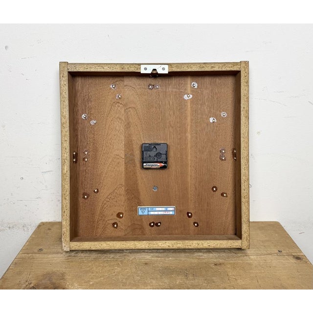 Vintage Brown Wooden Wall Clock from Pragotron, 1980s For Sale - Image 15 of 16