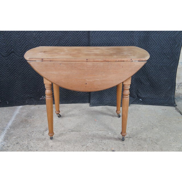 Wood Antique American Country Farmhouse Pine Drop Leaf Dining Breakfast Table Console For Sale - Image 7 of 11
