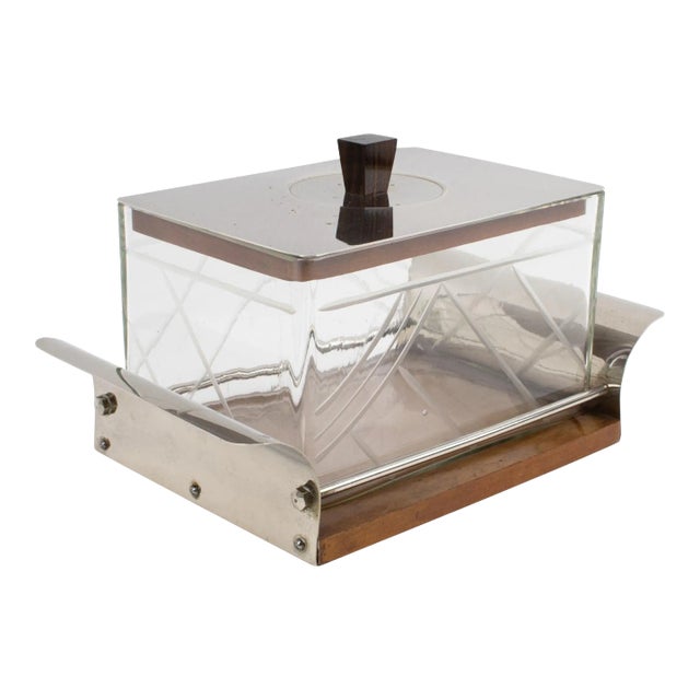 French Art Deco Wood and Crystal Cookie Box Candy Jar For Sale