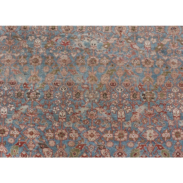 Sky Blue Antique Persian Malayer Gallery Rug With Soft Blue Field and Lattice 7 X 16'3 For Sale - Image 8 of 15