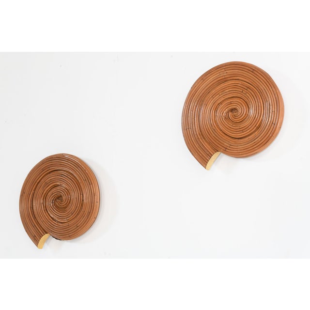Contemporary Pair of Snail Design Rattan Wall Lamp For Sale - Image 6 of 8