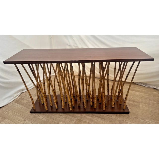 Mid-Century Console Sofa Table Hollywood Regency Bamboo & Wood Forest-Base For Sale In Palm Springs - Image 6 of 15