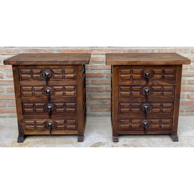 Spanish Nightstands with Four Drawers and Iron Hardware, 1950s, Set of 2 For Sale - Image 18 of 18