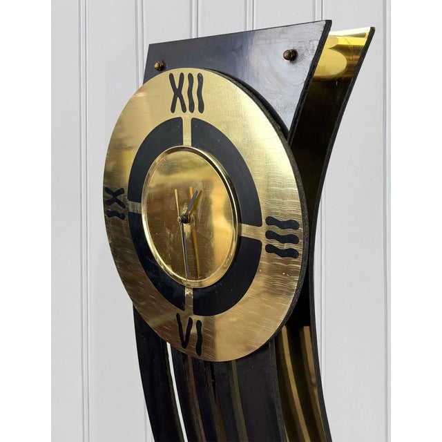 Black Vintage Art Deco Black & Gold Waved Freestanding Clock by Aquarius For Sale - Image 8 of 11