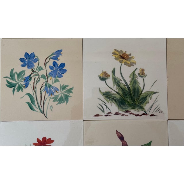 Hand-Painted Botanical Ceramic Tiles by Josef Frank, Meissen, Germany, 1960, Set of 9 For Sale - Image 11 of 15