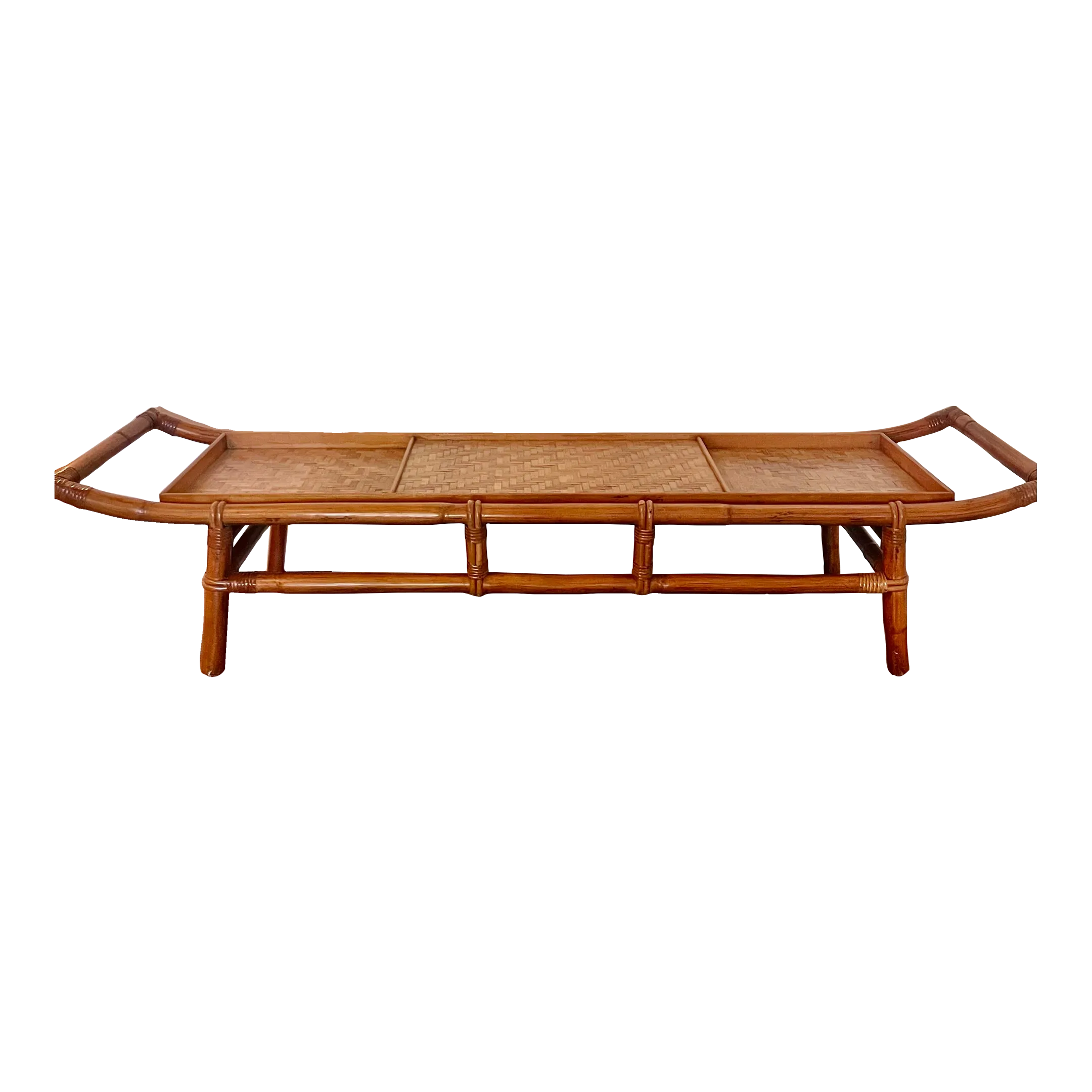 1950s Ficks Reed Far Horizons Pagoda Rattan Bamboo Coffee Table