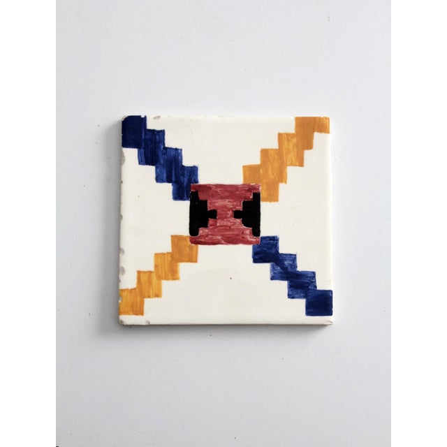 Mid-Century Modern Mid-Century Hand-Painted Ceramic Tile For Sale - Image 3 of 9