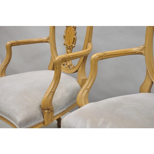Late 20th Century Hepplewhite Prince of Wales Drape Carved Shield Back Dining Arm Chairs - A Pair For Sale - Image 10 of 14
