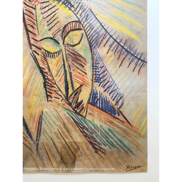 Tan Pablo Picasso Vintage 1987 Modernist Lithograph Print Paris Museum Poster " Tete De Femme " 1907 For Sale - Image 8 of 12