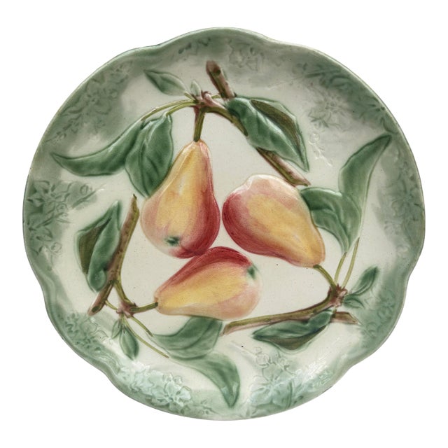 19th Century Majolica Pear Plate Choisy Le Roi For Sale
