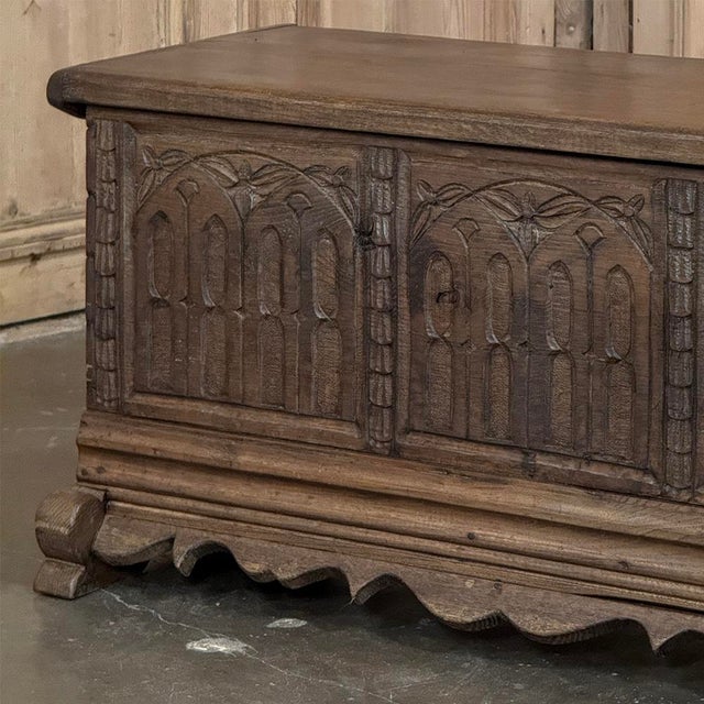 19th Century Gothic Revival Carved Oak Trunk With Hand-Forged Ironwork For Sale - Image 11 of 17