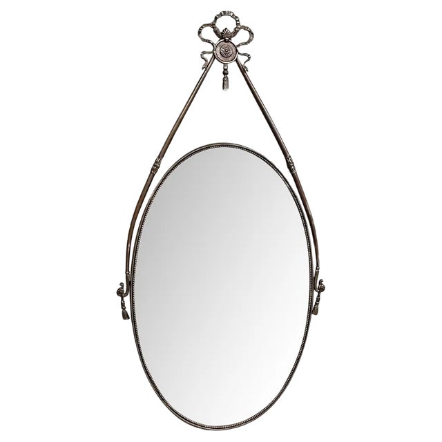 Mid-Century Modern Brass Wall Mirror with Ribbon and Decorations, Italy, 1950s For Sale