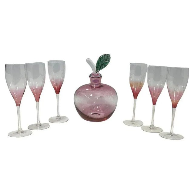 Glass Polish Art Glass Decanter and Glasses attributed to Krosno, Set of 7 For Sale - Image 7 of 7