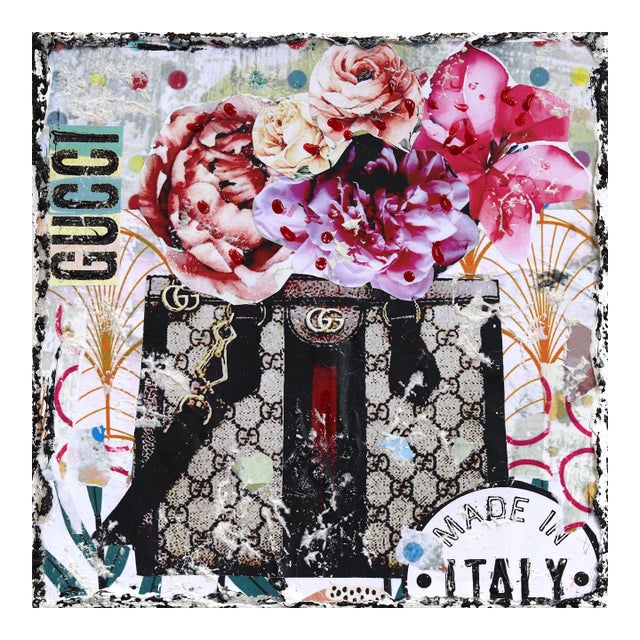 Gucci Glam - Abstract Colorful Textural Luxury Inspired Collage Original Artwork by Marion Duschletta For Sale