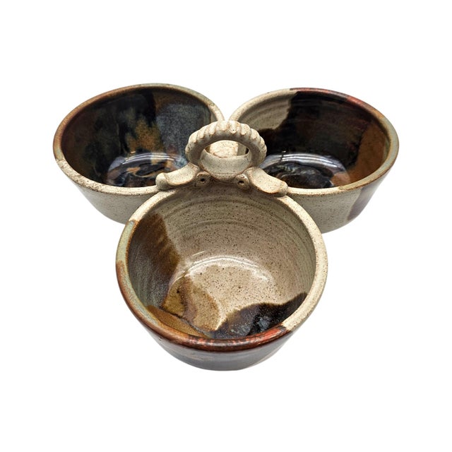 Ceramic Benitta Pauly California Studio Pottery Triple Condiment Server — Signed, 1991 For Sale - Image 7 of 11