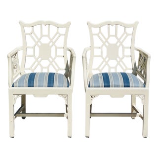 Pair of Hollywood Regency Pagoda Back Armchairs For Sale