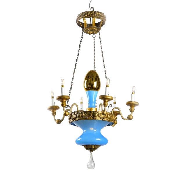 Turquoise and Gilt Chandelier from Lucca, 19th Century For Sale