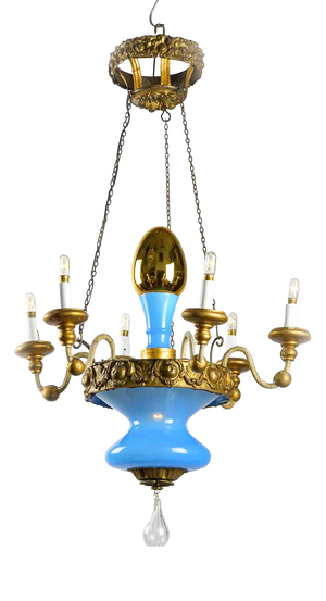 Turquoise and Gilt Chandelier from Lucca, 19th Century