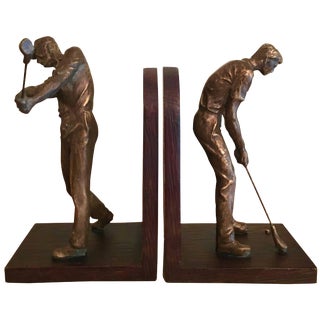 Pair of Bookends With Phenomenal Three Dimensional Golfer For Sale