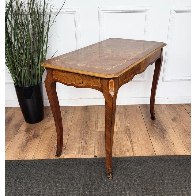 Brown Italian Walnut Inlay Marquetry Saber Legs Sofa or Side Table, 1950s For Sale - Image 8 of 9