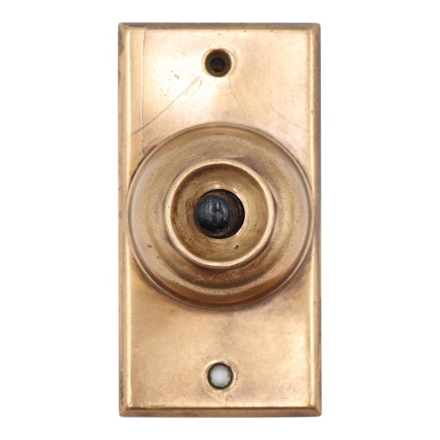 Vintage Polished Brass Single Button Door Bell For Sale