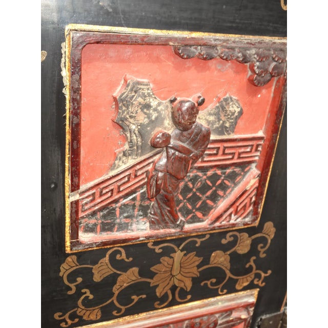 Vintage Chinese Asian Black & Red Hand Painted Lacquer Cabinet Side Table For Sale - Image 11 of 12