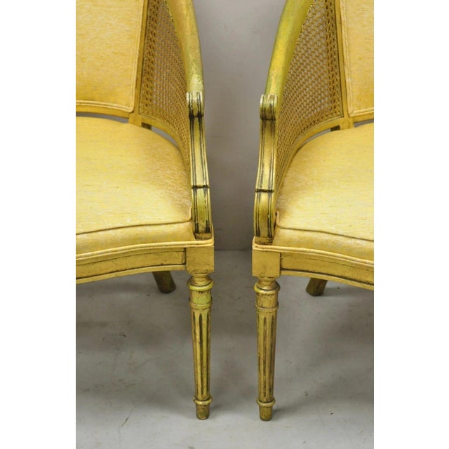 Vintage Italian Hollywood Regency Gold Gilt Barrel Back Cane Lounge Chairs, Pair For Sale In Philadelphia - Image 6 of 12