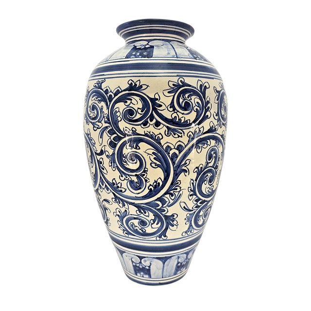 Contemporary 1980s Brazilian Cerâmica Luiz Salvador Hand-Painted Cobalt Blue Faience Vase For Sale - Image 3 of 13
