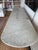 Country marble top console, oak table with two drawers and black marble base, casters